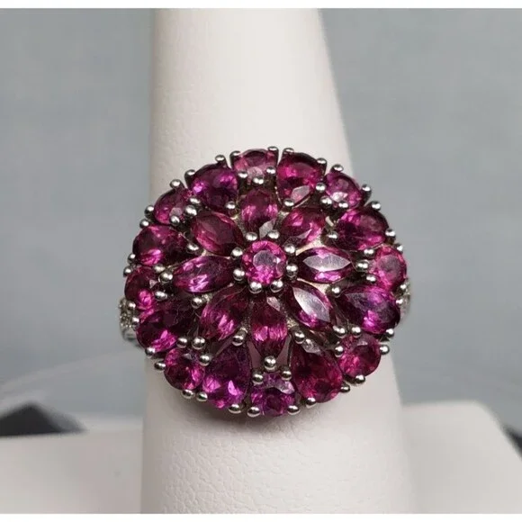 DJoy Signed 925 Sterling Silver Purplish Pink Rhodolite Garnet Ring Size 8.25 - Picture 2 of 16